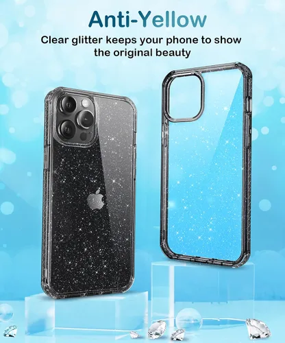 Vista 2 de MIODIK Funda compatible con iPhone 12/iPhone 12 Pro con soporte para teléfono, funda protectora transparente con purpurina a prueba de golpes