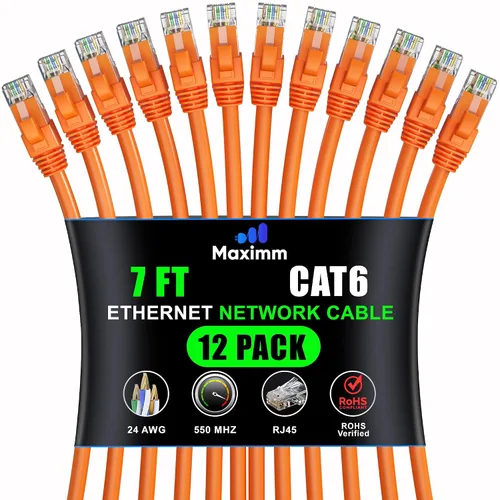 Vista 39 de Maximm Cable Ethernet Cat6 de 7 pies, 10 Gbps 550 MHz, negro, paquete de 12