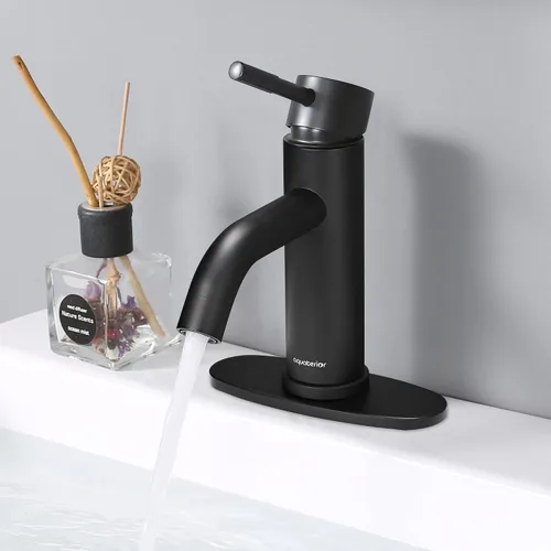 Vista 2 de Aquaterior Grifo de lavabo de baño negro mate de una sola manija 1 o 3 agujeros RV lavabo baño vanidad grifo bañera lavabo boho baño grifos CUPC NSF