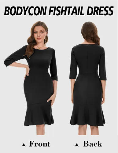 Vista 2 de Wedtrend Vestido de trabajo para mujer, estilo vintage de los años 50, vestido de tubo bodycon con manga 34, vestido de negocios para oficina