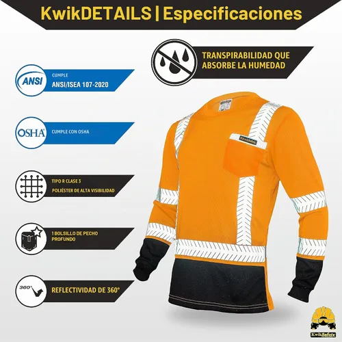 Vista 6 de KwikSafety Premium Long Sleeve Safety Shirts Class 3 ANSI OSHA Hi Vis PPE