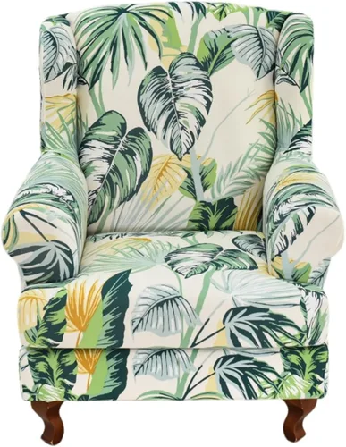 Vista 31 de HAOYONG Fundas para silla de alas estampadas, 2 piezas, fundas elásticas para sillón con respaldo de ala, fundas protectoras lavables para sala