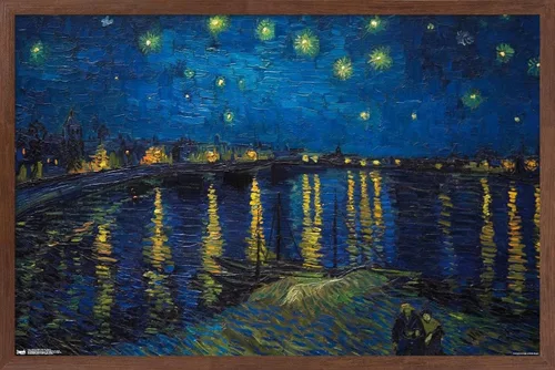 Vista 15 de Trends International Póster de pared de Vincent van Gogh, noche estrellada sobre el Ródano, 14.725 x 22.375 pulgadas, versión enmarcada de madera
