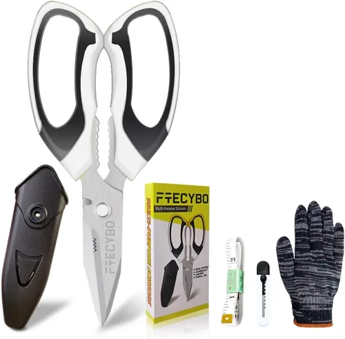 Vista 8 de Tijeras de acero inoxidable ultra afiladas, tijeras resistentes con cubierta protectora, tijeras para alfombras multiusos, cartón de fácil corte Kit