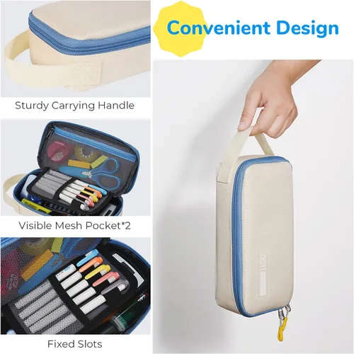 Vista 5 de Estuche grande para lápices, estuche duradero para bolígrafos con gran capacidad, bolsa de papelería portátil minimalista con asa para escuela