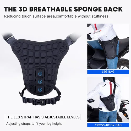 Vista 4 de WILD HEART Bolsa de muslo impermeable para motocicleta, versátil pecho/pierna/herramienta/hombro/mensajero/bolsa de cintura TPU con cuerda