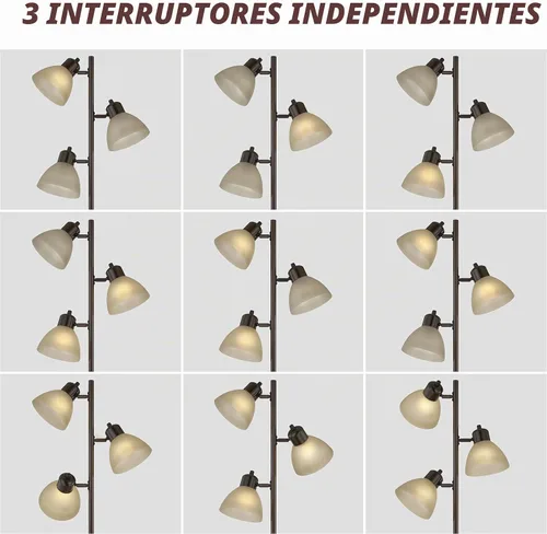Vista 6 de Moderna lámpara de pie de árbol para sala de estar, dormitorio, lámparas de pie de poste alto con 3 cabezales giratorios ajustables para oficina