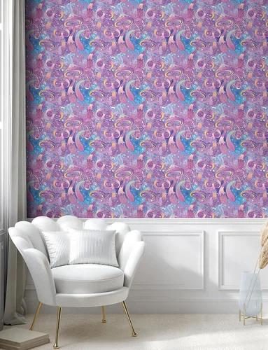 Vista 5 de Lunarable Papel tapiz autoadhesivo de hongos para el hogar, composiciones de espirales trippy y ojos de ensueño, autoadhesivo para sala de estar