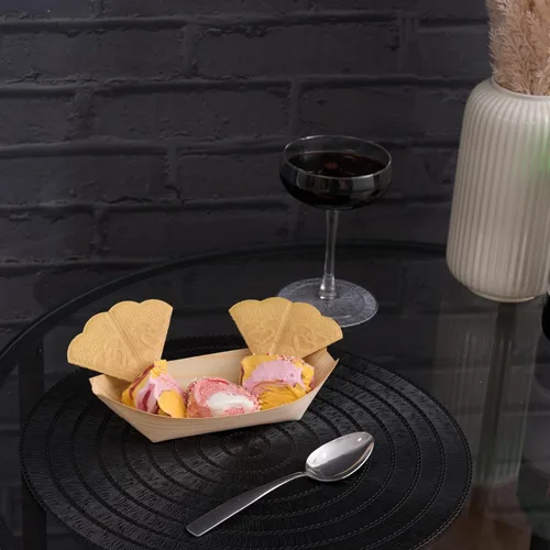 Vista 6 de MATANA Platos de bambú grandes desechables de 8.3" pulgadas, paquete de 100 - Bandeja de servicio biodegradable tipo barco para sushi, platos