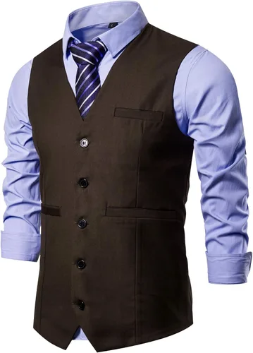 Vista 15 de DONGD Chaleco de traje formal para hombre, chaleco de vestir de negocios para traje o esmoquin Gris