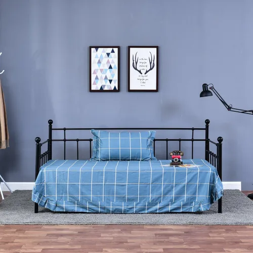 Vista 5 de HOMERECOMMEND - Marco metálico para sofá cama con base de plataforma en láminas de acero, base de repuesto para sofá cama infantil en sala y Negro