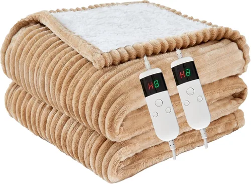Vista 12 de Manta térmica portátil con mangas y bolsillo para el pie, manta térmica de calentamiento rápido con 10 ajustes de calor apagado automático