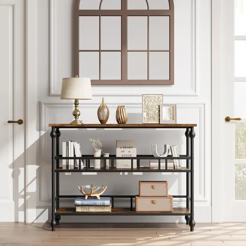 Vista 7 de IDEALHOUSE Mesa consola de 43 pulgadas, mesa auxiliar estrecha de 3 niveles con estantes, mesa de sofá para sala de estar, pasillo, dormitorio