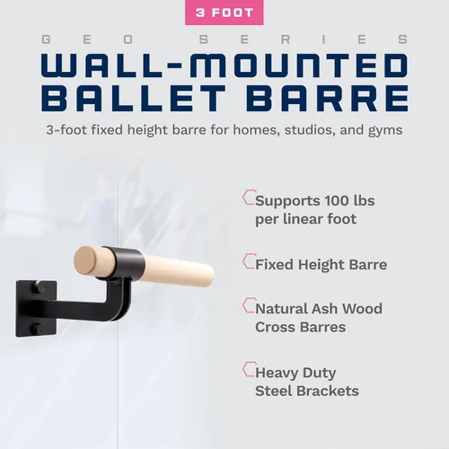 Vista 2 de VITA Barre - Barra de ballet individual para montar en la pared, Geo, madera, altura fija, fabricada en Estados Unidos, equipo de ejercicio