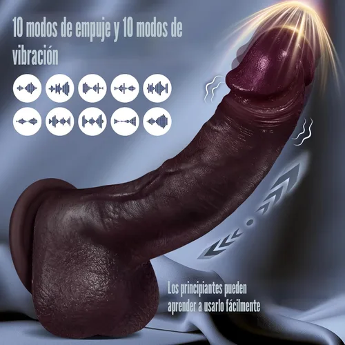 Vista 3 de Consoladro Vibrador de Empuje Negro Realista, Consoladores de Silicona Calentados y Realistas con 10 Modos de Empuje y 10 Modos de Vibración