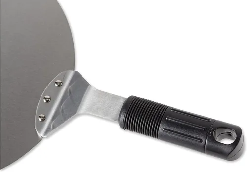Vista 2 de RSVP International Endurance Pizza Tool Collection - Espátula para horno, acero inoxidable de 10 pulgadas de diámetro, mango en ángulo de silicona