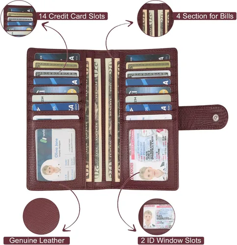 Vista 4 de Botanner Billetera de cuero para mujer con seguridad RFID color negro Sangre de toro contemporáneo