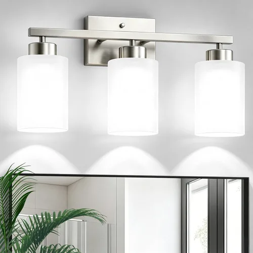 Vista 27 de IZORRO Lámparas de baño, modernas luces de tocador, accesorios de iluminación de baño sobre espejo con pantalla de vidrio transparente, aplique