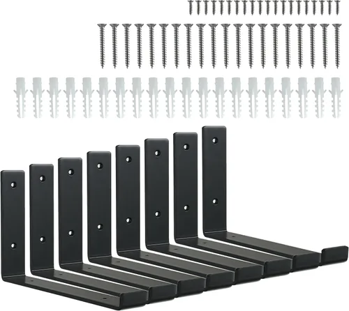 Vista 12 de HEART ART Soporte de estante negro de 6 pulgadas, paquete de 4 soportes de estante de metal J resistentes, 6.3" L×4.8" H×1.2" W