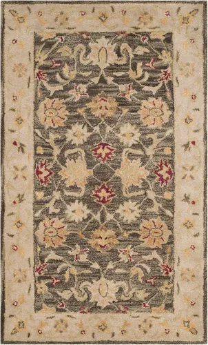 Vista 2 de SAFAVIEH Antiquity Collection AT853A - Alfombra decorativa de 4 x 6 pies, gris oliva y beige, hecho a mano, lana oriental tradicional, ideal