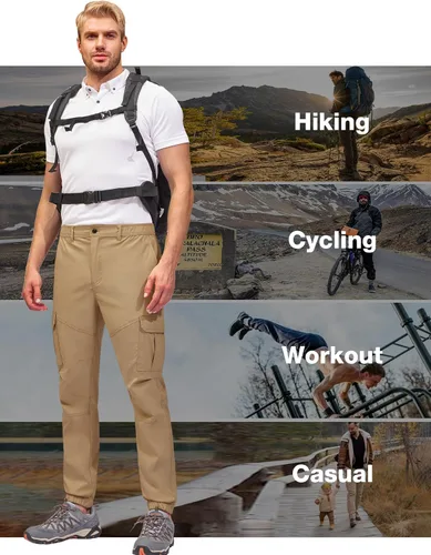 Vista 5 de PULI Pantalones de viaje ligeros para hombre, elásticos, elásticos, impermeables, de secado rápido, con bolsillos
