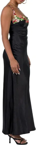 Vista 3 de Vestido largo de satén para mujer, sin tirantes, espalda abierta, vestido formal de noche