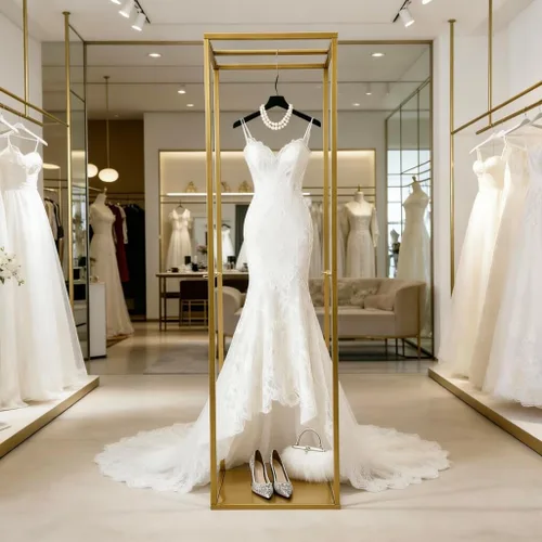 Vista 15 de Estante de ropa de 71 pulgadas con estantes, estante para vestidos de boda, estante de exhibición de ropa al por menor, resistente comercial