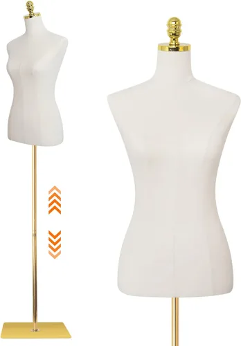 Vista 8 de Maniquí de torso para vestido con forma de 40.55-73.23 pulgadas de altura ajustable, modelo femenino para exhibición, cuerpo de maniquí con soporte