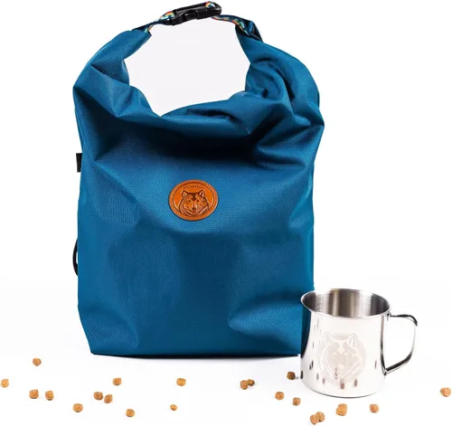 Vista 9 de Wilderdog Bolsa para perros - Resistente al agua, portador de croquetas portátil y taza de acero inoxidable - Negro