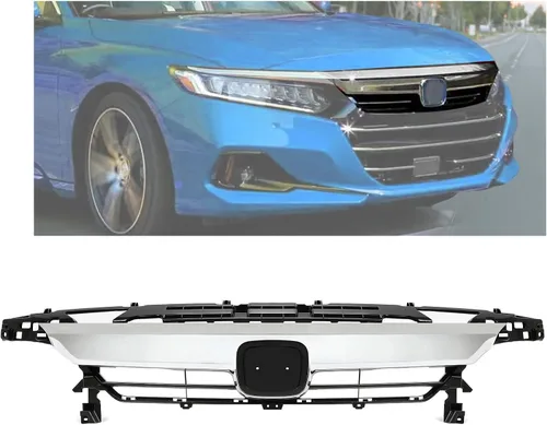 Vista 11 de KUAFU Rejilla superior+borde de rejilla+cubierta de rejilla superior+parrilla inferior compatible con Honda Accord 2021-2022 cromado+Parrilla