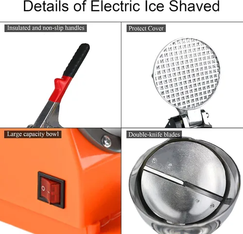 Vista 7 de Trituradora de hielo eléctrica con cuchillas dobles, máquina de afeitar de hielo eléctrica de 300 W (176 libras/176.4 lbs por hora, 2200 rpm)