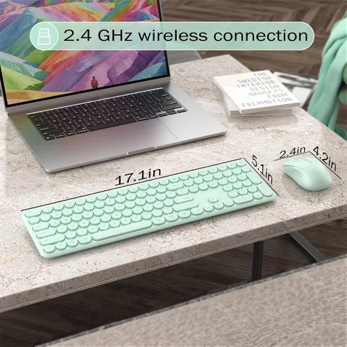 Vista 10 de Combo de teclado y mouse inalámbricos, 110 teclas silenciosas redondas, mouse óptico ajustable, 1 receptor USB, interruptor de alimentación