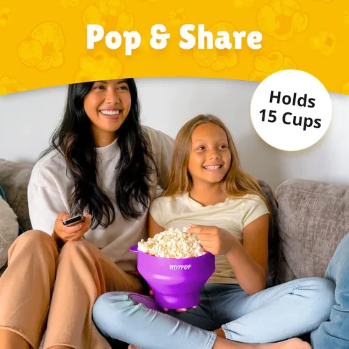 Vista 8 de The Orginal HOTPOP - Máquina para hacer palomitas de maíz de silicona, para microondas con asas, cuenco plegable, resistente al calor, fácil