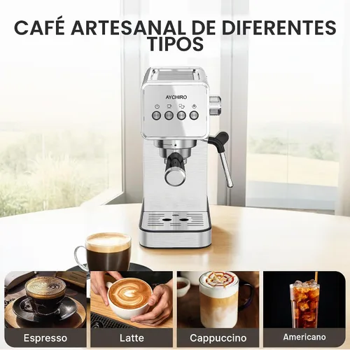 Vista 5 de AYCHIRO Máquina de café expreso de 20 barras con espumador de leche, cafetera espresso profesional para el hogar, cafetera de capuchino de acero