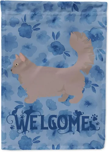 Vista 199 de Caroline's Treasures CK4813CHF - Bandera de bienvenida con gato abisinio azul, manga grande, para porche, para colgar en la pared, poliéster