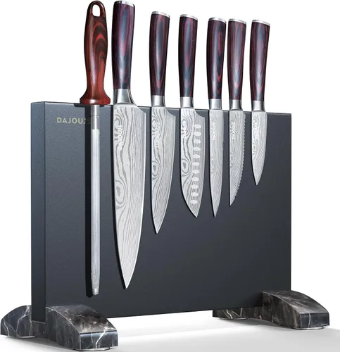 Vista 9 de Juego de cuchillos de cocina con bloque – Juego de 6 cuchillos de chef, 5 piezas de acero inoxidable de alto carbono – Cuchillos afilados con un