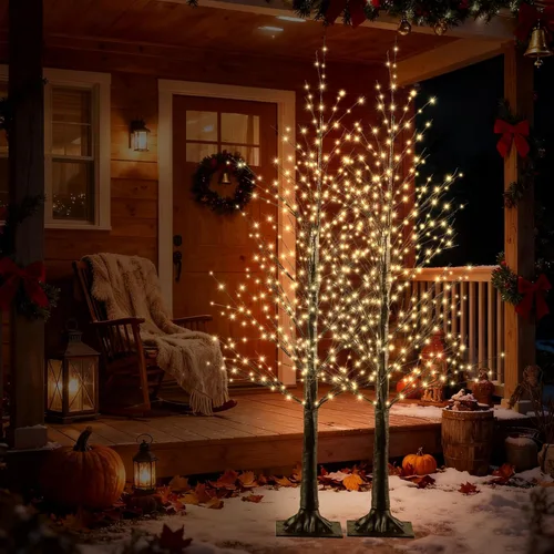 Vista 5 de Juego de árbol de abedul iluminado de 2 a 4 pies con 500 luces LED blancas Árboles negros