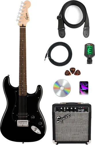 Vista 21 de Fender Squier Sonic Stratocaster HT H - Paquete Negro con Afinador, Correa, Púas y DVD de Guitarra Austin Bazaar Negro HT H