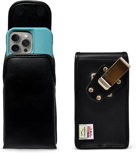 Vista 23 de Turtleback Soporte para cinturón para iPhone 16 Pro, 16e, 15 Pro 14 Pro 13 Pro - Pequeño - Se adapta con fundas delgadas estilo MagSafe, cuero negro