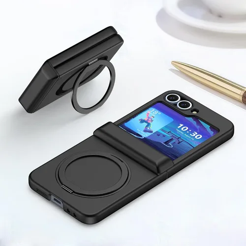 Vista 5 de Funda magnética diseñada para Samsung Galaxy Z Flip 6/5 con protección de bisagra, protector de pantalla y soporte [compatible con MagSafe], funda