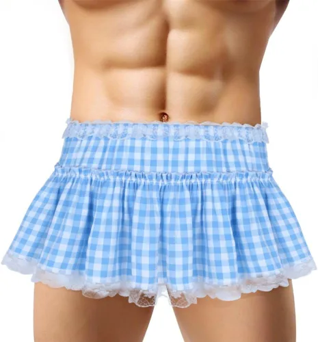 Vista 6 de Falda plisada de encaje con volantes unisex para mujer, minifalda acampanada para travestismo para hombres