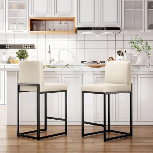 Vista 11 de Sophia & William Taburete de bar negro, altura de mostrador de 24 pulgadas con respaldo, sillas de bar modernas de piel sintética para cocina, 1