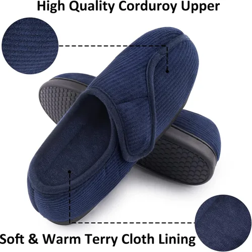 Vista 2 de Git-up Zapatillas diabéticas para hombres, artritis, edema con cierre ajustable, puntera hinchada, pantuflas de espuma viscoelástica, cómodas