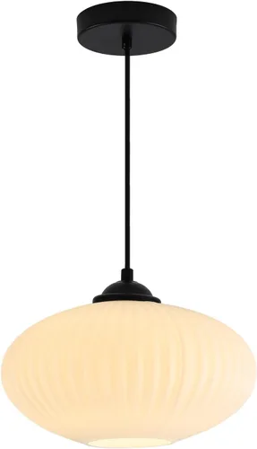 Vista 12 de Luces Colgantes Modernas de Mediados de Siglo para Isla de Cocina, Lámpara Colgante Grande de Vidrio Lechoso Acanalado, Accesorio de Iluminación