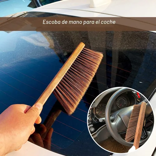 Vista 3 de Cepillos de limpieza de escoba de mano - Cepillo de cerdas suaves para limpiar coche/cama/sofá/corriente/jardín/muebles/ropa, mango de madera