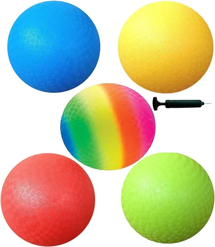 Vista 3 de Toys+ Dodgeball - Juego de pelotas de kickball de tamaño oficial, Dodge Ball, balonmano, cuatro cuadrados (paquete de 5 + bomba)