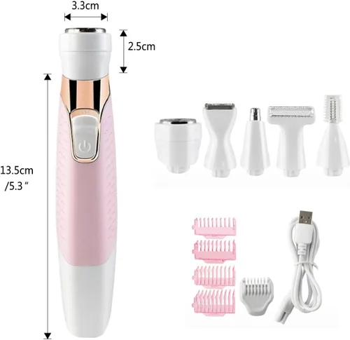 Vista 8 de Maquinillas de afeitar eléctricas para mujeres, removedor de vello facial para mujeres, cara, cejas, nariz, piernas, púbico, bikini, recortador
