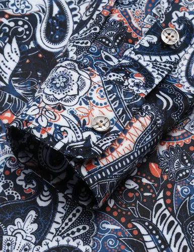 Vista 5 de Daupanzees Camisa casual de manga larga de algodón con estampado de cachemira para hombre
