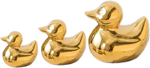 Vista 9 de Figuras de pato de cerámica dorada para decoración del hogar, esculturas y estatuas de animales Decoración de arte hecha a mano, mini pato