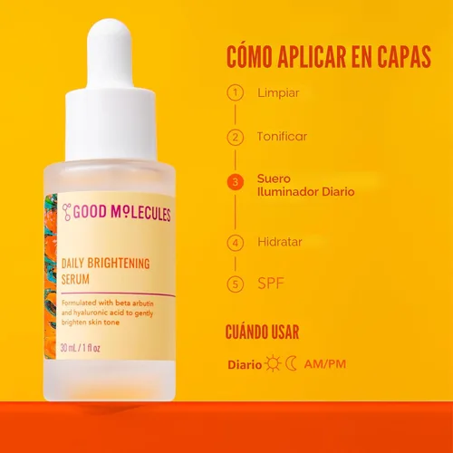 Vista 5 de Good Molecules - Suero iluminador de uso diario 1oz/30ml, suero facial hidratante con beta arbutina y ácido hialurónico para iluminar, hidratar